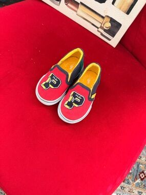 Polo by Ralph Lauren Kids Red and Navy Slip-On Sneakers with Yellow Lining